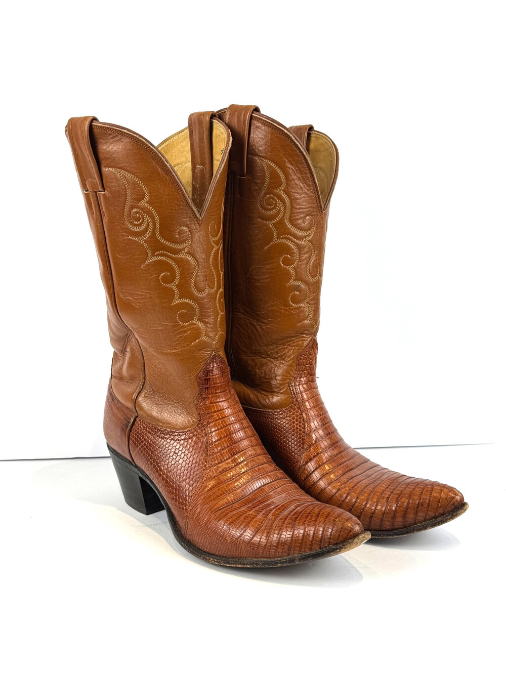 Vintage Nocona Womens Size 9B Brown Cognac Teju Lizard Western Cowgirl Boots